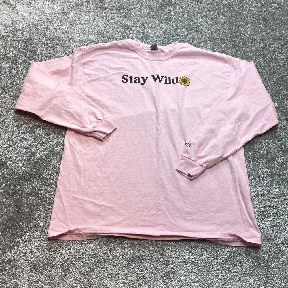 Gildan Ultra Cotton Shirt Adult XL Pink Long Sleeve Crew Blu Booky Stay Wild
